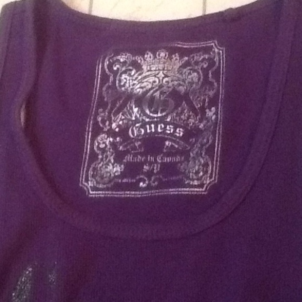 Purple 'Guess' branded jeweled long tank top